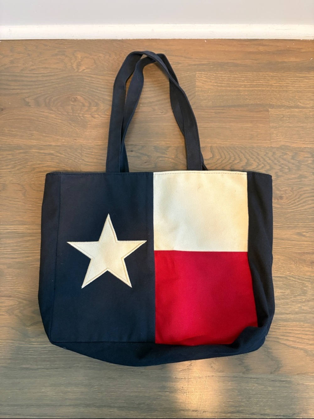 Texas Flag Patriotic Star Colorblock Canvas Tote - Navy, White & Red
